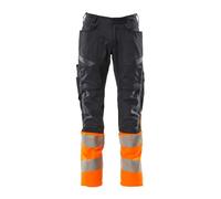 Mascot 19679-236-01014 Accelerate Safe Prowash Stretch Zones - Pantaloni a due colori con tasche sulle ginocchia, nero/blu/arancione Hi-Vis 90C51