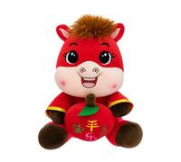 Mascot Horse 2026 Year - Tiederkire Cartoon Plush Toy con God of the Wealth Figure e Motivi, bambola festosa per la protezione della felicità prosperità | Decorazione Celebrazione del