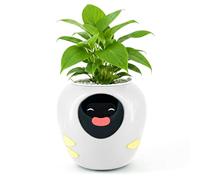 Masdio Plantbot Upgraded Large Smart Flower Pot Pet Planter Robot with Artificial Intelligence, Time Temperature Display and Numerous Expressive Animations Based, for Indoor Decoration, Gifts (White)