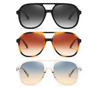 MASDUN Occhiali da sole stile aviatore retrò quadrati da donna uomo anni '70 eleganti vintage doppio ponte occhiali da sole, Nero - Graduale Grigio/Agata - Marrone Graduale/Marrone Chiaro - Compresse