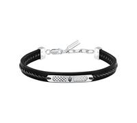 Maserati Bracciale Uomo in Acciaio, Pelle Riciclata, Collezione RECYCLED LEATHER, Targhetta