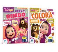 Masha e Orso, Bundle 2 Album Attacca e Stacca per Bambini, Stickers e Colori, 100 Pagine di Giochi, Attività Educative, Disegna e Colora, Album con Adesivi, Made in Italy, Dai 3 Anni