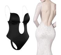 MASHAN Donna Backless Profondo Scollo a V Body Strapless Shapewear Body Shaping Bodysuit Miederslip Riposo Addominale Vie Vita Modellante (01#Black, S)