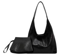 MASHANGGOU Borsa in pelle da donna, grande capacità, Slouchy Hobo Shoulder Bag con borsa a tracolla per lavoro e college, Nero