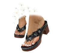 MASHANGGOU Chunky Sandals for Women, Chic Arch Support Floral Wedge Flip Flops Sandals Outings Slip on Heeled Sandal for Beach Travel Casual, Nero , 40 EU Larga
