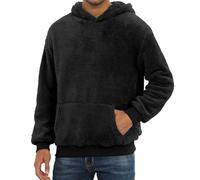 MASHANGGOU Felpa da uomo Fuzzy Sherpa, alla moda, in pile, con cappuccio e cappuccio, Nero , XL