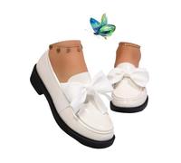 MASHANGGOU Moccasins da donna slip-on con bowknot, comoda piattaforma Chunky Penny Loafer Orthopedic Platform Loafers Comfort, bianco, 38 EU