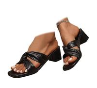 MASHANGGOU Sandali da donna Orthopedic Platform High Heel Sandals, Chunky Block Heels Square Open Toe Heeled Slippers On Comfortable Summer Mule Sandals, 2 nero., 39 EU