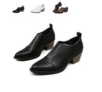 MASHANGGOU Scarpe da donna Chunky con tacco basso alla caviglia, alla moda, con scollo a V, stile casual, con tacco, Nero , 42/46 EU