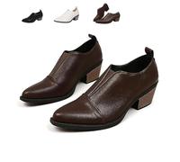 MASHANGGOU Scarpe da donna Chunky con tacco basso alla caviglia, alla moda, con scollo a V, stile casual, con tacco, marrone, 37/46 EU