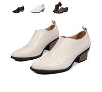 MASHANGGOU Scarpe da donna Chunky con tacco basso alla caviglia, alla moda, con scollo a V, stile casual, con tacco, bianco, 38/46 EU