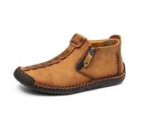 MASHANGGOU Scarpe da uomo casual con cerniera Chukka Boots, vintage Classic Comfort Handmade Slip On Loafers, Hand-Stitching Leather Walking Driving Shoes, marrone, 39 EU