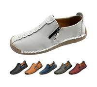 MASHANGGOU Scarpe da uomo casual con cerniera Chukka Boots, vintage Classic Comfort Handmade Slip On Loafers, Hand-Stitching Leather Walking Driving Shoes, bianco, 39 EU