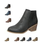 MASHANGGOU Stivaletti Orthopaedic Vintage Chunky Mid-Heel Short Booties,Side Zipper Breathable Barrel Hollow Boots British Chelsea Ankle Shoes, Nero , 36/46 EU