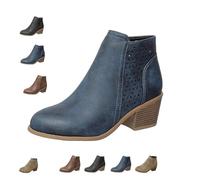 MASHANGGOU Stivaletti Orthopaedic Vintage Chunky Mid-Heel Short Booties,Side Zipper Breathable Barrel Hollow Boots British Chelsea Ankle Shoes, Blu, 38/46 EU