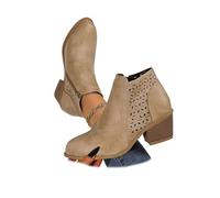 MASHANGGOU Stivaletti Orthopaedic Vintage Chunky Mid-Heel Short Booties,Side Zipper Breathable Barrel Hollow Boots British Chelsea Ankle Shoes, cachi, 42/46 EU