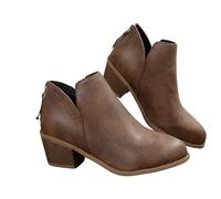 MASHANGGOU Stivali alla caviglia a V Cut da donna, con punta Pointed Toe Chunky Stacked Low Heel Booties, Casual Western Cowboy Short Boots, Back Zip Up & Pull On Comfy Dressy Booties for Daily Wear