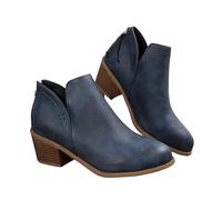 MASHANGGOU Stivali alla caviglia a V Cut da donna, con punta Pointed Toe Chunky Stacked Low Heel Booties, Casual Western Cowboy Short Boots, Back Zip Up & Pull On Comfy Dressy Booties for Daily Wear