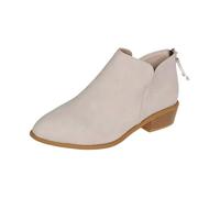 MASHANGGOU Stivali alla caviglia a V Cut da donna, con punta Pointed Toe Chunky Stacked Low Heel Booties, Back Zip Up Casual Western Short Boots, Comfy Pull On Dress Shoes for Daily Wear, beige., 37