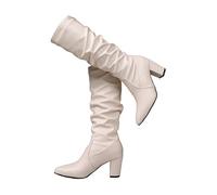 MASHANGGOU Stivali alti da donna, punta Pointed Toe Chunky MidHeel Tall Boot Soft Comfy Lining Wide Calf for Autumn and Winter, beige., 39/46 EU