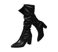 MASHANGGOU Stivali alti da donna, punta Pointed Toe Chunky MidHeel Tall Boot Soft Comfy Lining Wide Calf for Autumn and Winter, Nero , 38/46 EU