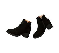 MASHANGGOU Stivali da donna Chunky Heel - Black Suede Round Toe Side Zipper Ankle Boots, comodi ed eleganti stivaletti da donna per la caduta invernale casual, Nero , 35 EU