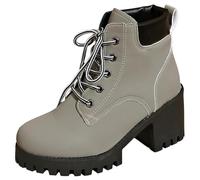 MASHANGGOU Stivali da donna Chunky Heel Lace Up Ankle Boots, Fashion Platform High Heel Ankle Boots Casual Round Toe Winter Leather Look Short Boot, grigio., 40 EU
