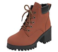 MASHANGGOU Stivali da donna Chunky Heel Lace Up Ankle Boots, Fashion Platform High Heel Ankle Boots Casual Round Toe Winter Leather Look Short Boot, Colore: arancione., 41 EU