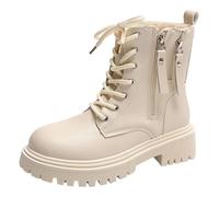 MASHANGGOU Stivali da donna in pelle con lacci e piattaforma, con tacco Chunky Heel Platform Combat Boots for Women Double Side Zipper Non-Slip Booties, beige spesso, 37 EU