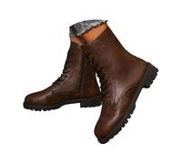 MASHANGGOU Stivali da donna Mid Calf Combat Leather Lace Up Motorcycle Riding Booties Round Toe Chunky Lug Sole Side Zipper Ankle Booties, Non-Slip Waterproof Hiking Walking Boots for Women, marrone