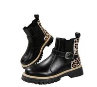MASHANGGOU Stivali da donna retrò Chunky Heel Ankle Boots, Round Toe Leopard Chelsea with Adjustable Buckle Strap for Everyday Casual Wear and Easy, Nero , 36 EU