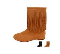 MASHANGGOU Stivali da donna Western Cowboy, Fringe Knee High Wide Calf, Faux Suede Pull On Flat Heel Mid Calf Boots for Women, Easier On Off, marrone, 39 EU
