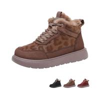 MASHANGGOU Stivali da neve invernali da donna, con stampa leopardata spessa e calda, antiscivolo, resistenti, alla moda e versatili, marrone, 36 EU