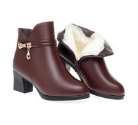 MASHANGGOU Stivali invernali da donna, caldi e caldi, con tacchi alti, in pelle, con strass, caldi, completamente foderati, con cerniera sul lato, Marrone A, 35 EU