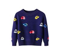 Mashaouyo Bambino Ragazze Cartone animato Auto Stampa Maglione Manica Lunga Caldo Maglia Maglione Top Maglione Maglione Ragazzi Caro Chic, Blu scuro, 4-5 Anni