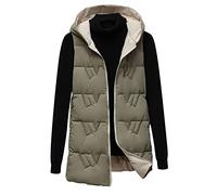 Mashaouyo Gilet lungo da donna per il Regno Unito, con cappuccio, in pile leggero, in cotone leggero, da donna, in lino nero, gilet softshell, gilet in pile rosso, giacca soffice con cappuccio