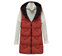 Mashaouyo Gilet lungo da donna per il Regno Unito, con cappuccio, in pile leggero, in cotone leggero, da donna, in lino nero, gilet softshell, gilet in pile rosso, giacca soffice con cappuccio