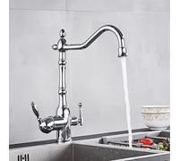 MASINIES Rubinetto Per Cucina 3 Vie, Doppia Leva Girevole A 360°, Ottone, Miscelatore Cucina Tre Vie, Bocca Alta, Acqua Fredda E Calda, Vintage Anticato, Cromato
