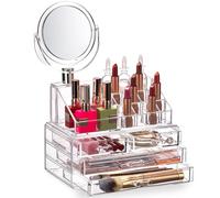Masirs Organizer trasparente per cosmetici con specchio: organizza facilmente cosmetici, gioielli e accessori per capelli. Sembra elegante seduto sulla tua vanità, bancone del bagno o comò. Design