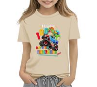 Maskjuwio 100th Day of School Celebration for Girls and Boys Kids T Shirts Fun Colorful Numbers Toy Truck Football Basketball Felpe con, beige., 6-7 Jahre