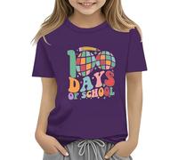 Maskjuwio 100th Day of School Celebration for Girls and Boys Kids T Shirts Fun Colorful Numbers Toy Truck Football Basketball Festlich Blusen Damen Größen, Lilla, 8-9 Jahre
