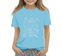 Maskjuwio 100th Day of School Celebration for Girls and Boys Kids T Shirts Fun Colorful Numbers Toy Truck Football Basketball Langarm Mädchen 140, Celeste., 3-4 Jahre