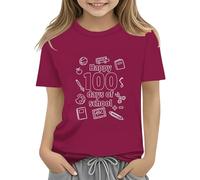 Maskjuwio 100th Day of School Celebration for Girls and Boys Kids T Shirts Fun Colorful Numbers Toy Truck Football Basketball Langarm Mädchen 140, Rosso anguria., 6-7 Jahre