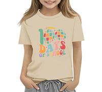 Maskjuwio 100th Day of School Celebration for Girls and Boys Kids T Shirts Fun Colorful Numbers Toy Truck Football Basketball Festlich Blusen Damen Größen, beige., 12-13 Jahre