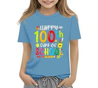 Maskjuwio 100th Day of School Celebration for Girls and Boys Kids T Shirts Fun Colorful Numbers Toy Truck Football Basketball Donna Maglione Inverno Elegante, Azzurro, 12-13 Jahre