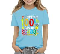 Maskjuwio 100th Day of School Celebration for Girls and Boys Kids T Shirts Fun Colorful Numbers Toy Truck Football Basketball Donna Maglione Inverno Elegante, Celeste., 12-13 Jahre