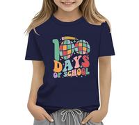 Maskjuwio 100th Day of School Celebration for Girls and Boys Kids T Shirts Fun Colorful Numbers Toy Truck Football Basketball Festlich Blusen Damen Größen, Blu marino, 6-7 Jahre