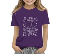 Maskjuwio 100th Day of School Celebration for Girls and Boys Kids T Shirts Fun Colorful Numbers Toy Truck Football Basketball Langarm Mädchen 140, Lilla, 8-9 Anni