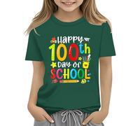 Maskjuwio 100th Day of School Celebration for Girls and Boys Kids T Shirts Fun Colorful Numbers Toy Truck Football Basketball Donna Maglione Inverno Elegante, verde, 6-7 Anni