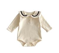 Maskjuwio Baby Autumn College Style Wrap Around Clothes Boys And Girls Baby Cute Doll Collar Long Sleeve Body Thin Velvet Warm Clothes Bodys 86, beige., 9-12 Monate